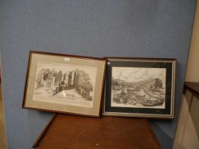 Two framed print illustrations