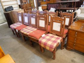 An eastern hardwood and marble topped dining table and chairs