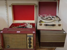 Three record players, 1950s onwards including a Dansette hi-fi