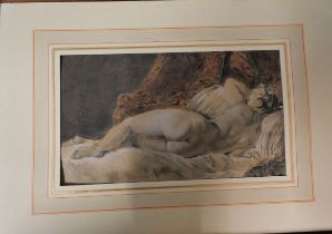 French School (19th Century), portrait of a reclining erotic female nude, pencil and chalk, 21 x