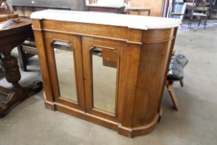 A Victorian inlaid walnut and marble topped credenza