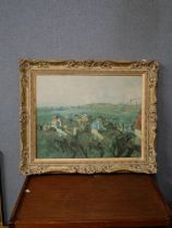 A large print on canvas, horse racing scene