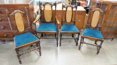 A set of four early 20th Century oak barleytwist dining chairs
