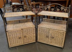 A pair of Italian style wicker and gilt metal bedside cabinets