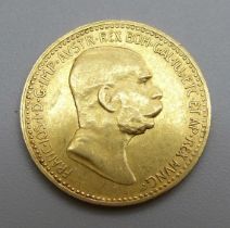 A .900 10 crown gold coin, 1909