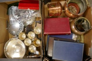 Two boxes of metalwares, cutlery and silver plate **PLEASE NOTE THIS LOT IS NOT ELIGIBLE FOR POSTING