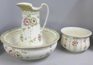 A Staffordshire Art Nouveau wash jug and bowl and a similar pattern chamber pot **PLEASE NOTE THIS