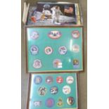 Moon landing related items including two framed sets of pilot patches, holographic images, ephemera,