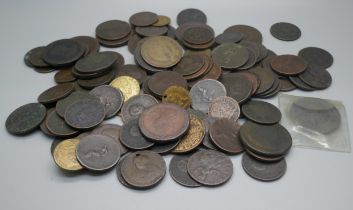 A collection of mainly 19th Century coins and tokens including an 1850 a Bank of Upper Canada half-