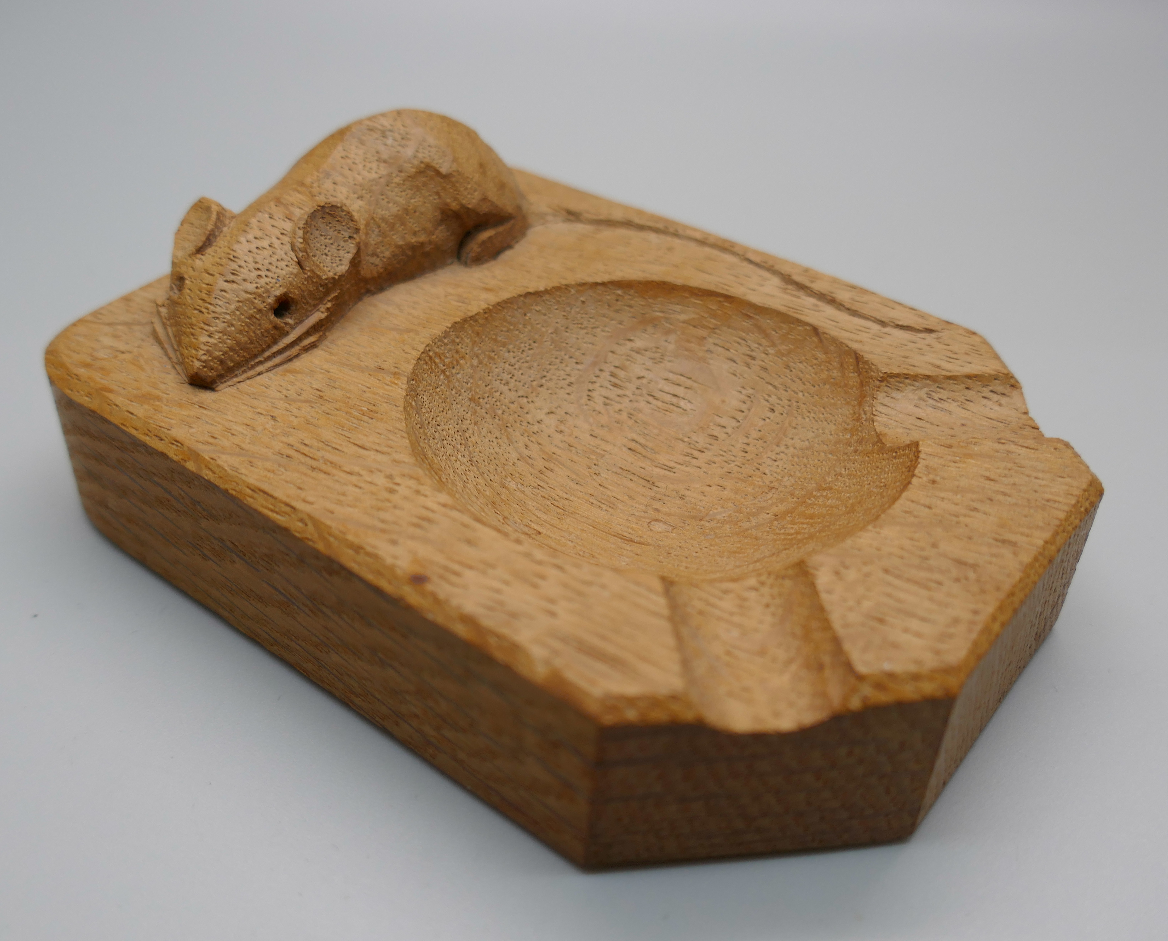 A Mouseman carved oak ashtray