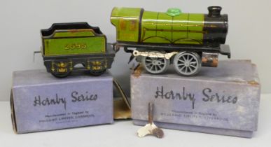 A Hornby L452 tin-plate clockwork locomotive and tender, boxed