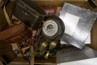 Two pairs of binoculars, an Ensign camera, a barometer, metalware, etc. **PLEASE NOTE THIS LOT IS