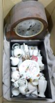 A box of crested china, Wade Whimsies and a mantel clock, a/f **PLEASE NOTE THIS LOT IS NOT ELIGIBLE