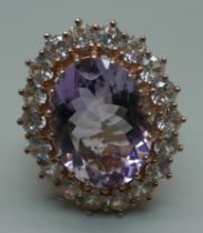 A silver gilt, amethyst and zircon cocktail ring, V