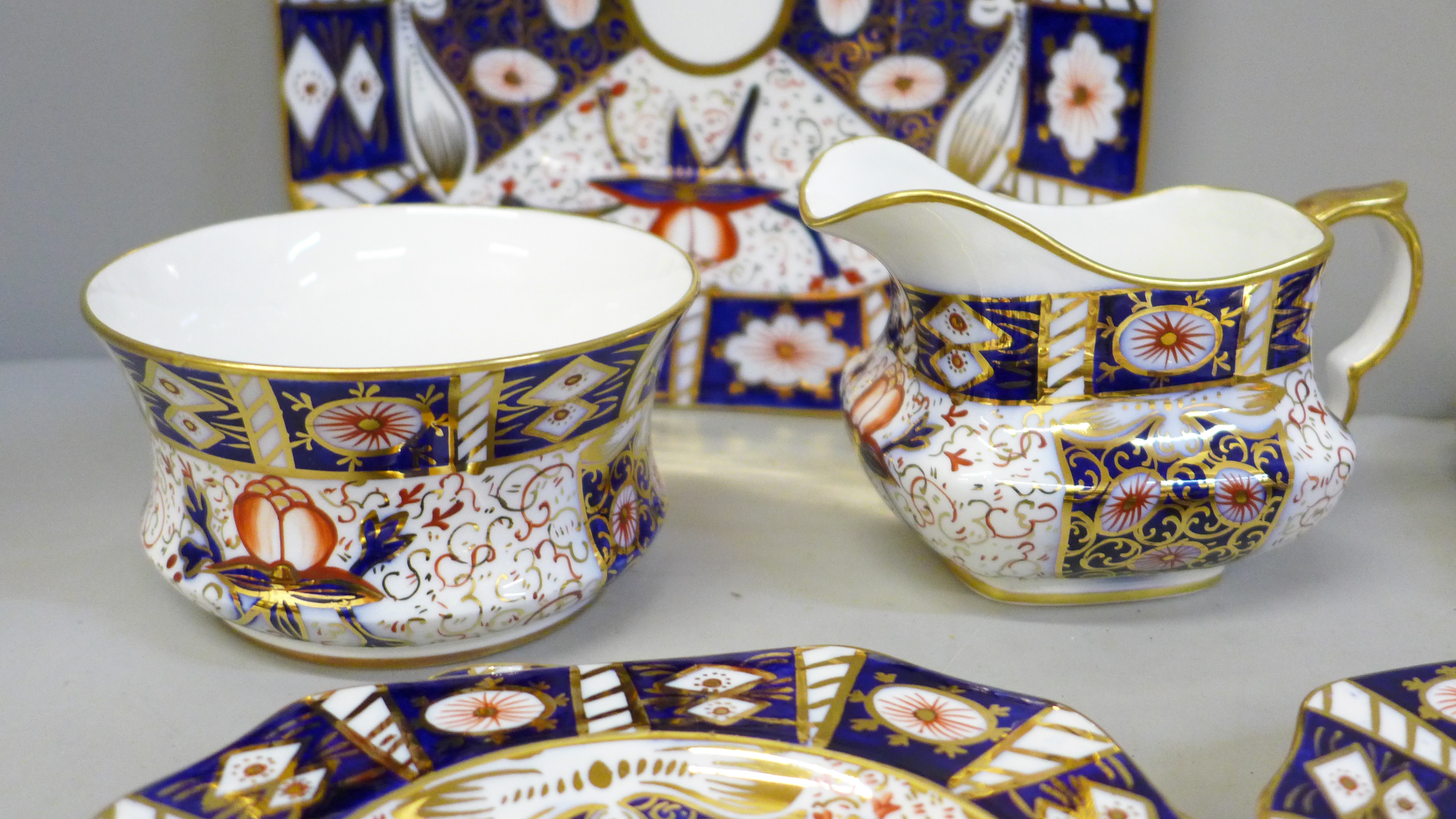 A Carlton Ware Imari pattern sandwich set; a large plate and six small plates, milk and sugar - Image 3 of 4