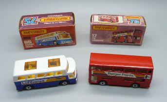 Two vintage Matchbox 75 buses in original boxes; The Londoner 75 and Airport Coach new 65