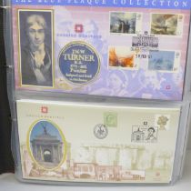 An album of stamp First Day Covers including The Blue Plaque Collection, Lennon, Turner,