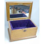 An Edward VII mahogany inlaid jewellery casket with mirror to lid