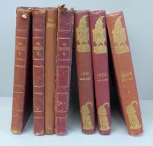 Three volumes of Punch (1921/22 & 23) with gold embossed spine and front cover, also three volumes