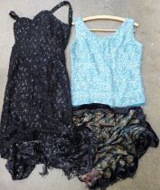 Three items of 1960s clothing, sequinned dress, top and a shawl