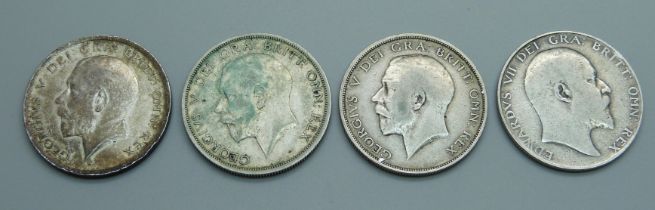 Four half-crowns; 1909, 1914, 1915 and 1916