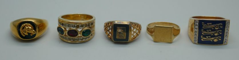 Five gold plated dress rings