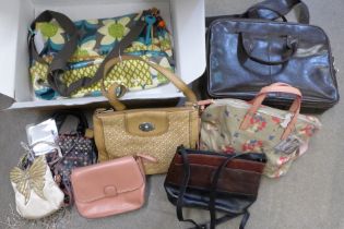 Seven handbags and crossbody bags including Tula, Fossil and Radley