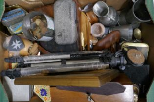 Coins, handbags, a microscope, a tripod, tins, Rolls Razor, etc. **PLEASE NOTE THIS LOT IS NOT