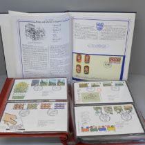 Stamps; Kings and Queens of England first day covers and one other album of first day covers