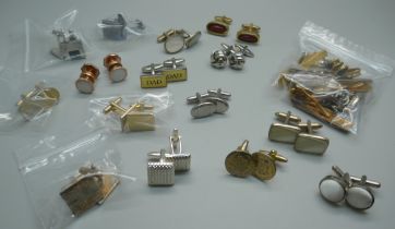 Fifteen pairs of cufflinks and fifteen tie-pins/tacks