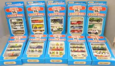Ten Matchbox MP-4 Superfast gift sets, original retail price 99p Tesco Value Pack, two packs with o