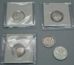 Five sixpences; 1883, 1889, 1897, 1905 and 1946