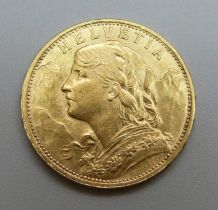 A Swiss .900 gold 20 Franc coin, 1897