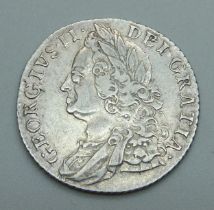 A 1758 George II shilling