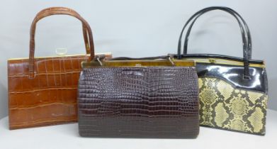 Three vintage handbags, Norvic Holmes, Norwich and one other