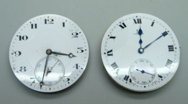 An Omega hunter/demi-Hunter pocket watch movement and a Zenith hunter/demi-Hunter pocket watch