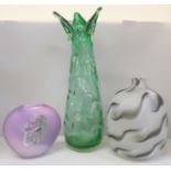 Three Eastern European glass vases, one studio glass, Czech and Tarnowiac