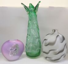 Three Eastern European glass vases, one studio glass, Czech and Tarnowiac