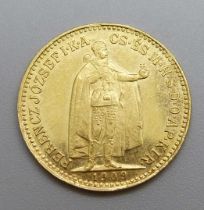 A Hungarian .900 10 crown gold coin, 1906