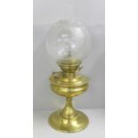 A Victorian brass messenger oil lamp with chimney and etched glass shade **PLEASE NOTE THIS LOT IS