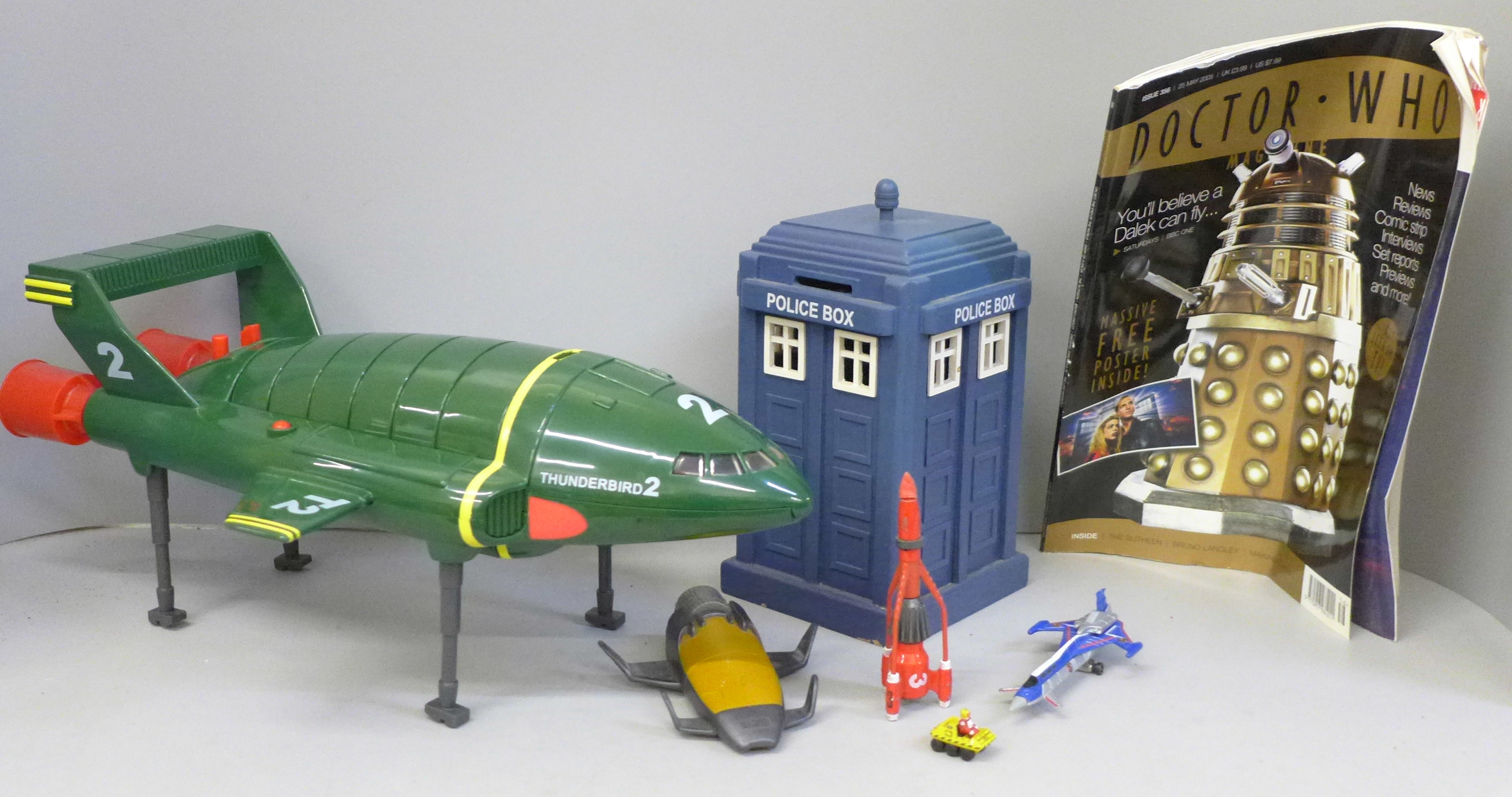A model Thunderbird 2, a model Dr. Who Tardis, etc.