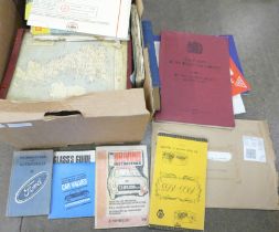 A collection of motoring related ephemera including maps, manuals, RAC, AA, British Car Industry