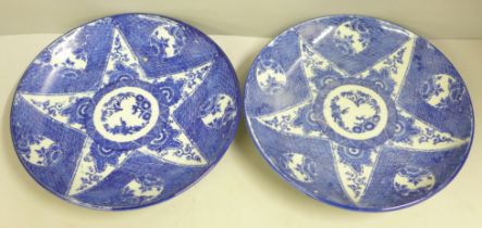 Japanese Arita blue and white plates, 21cm