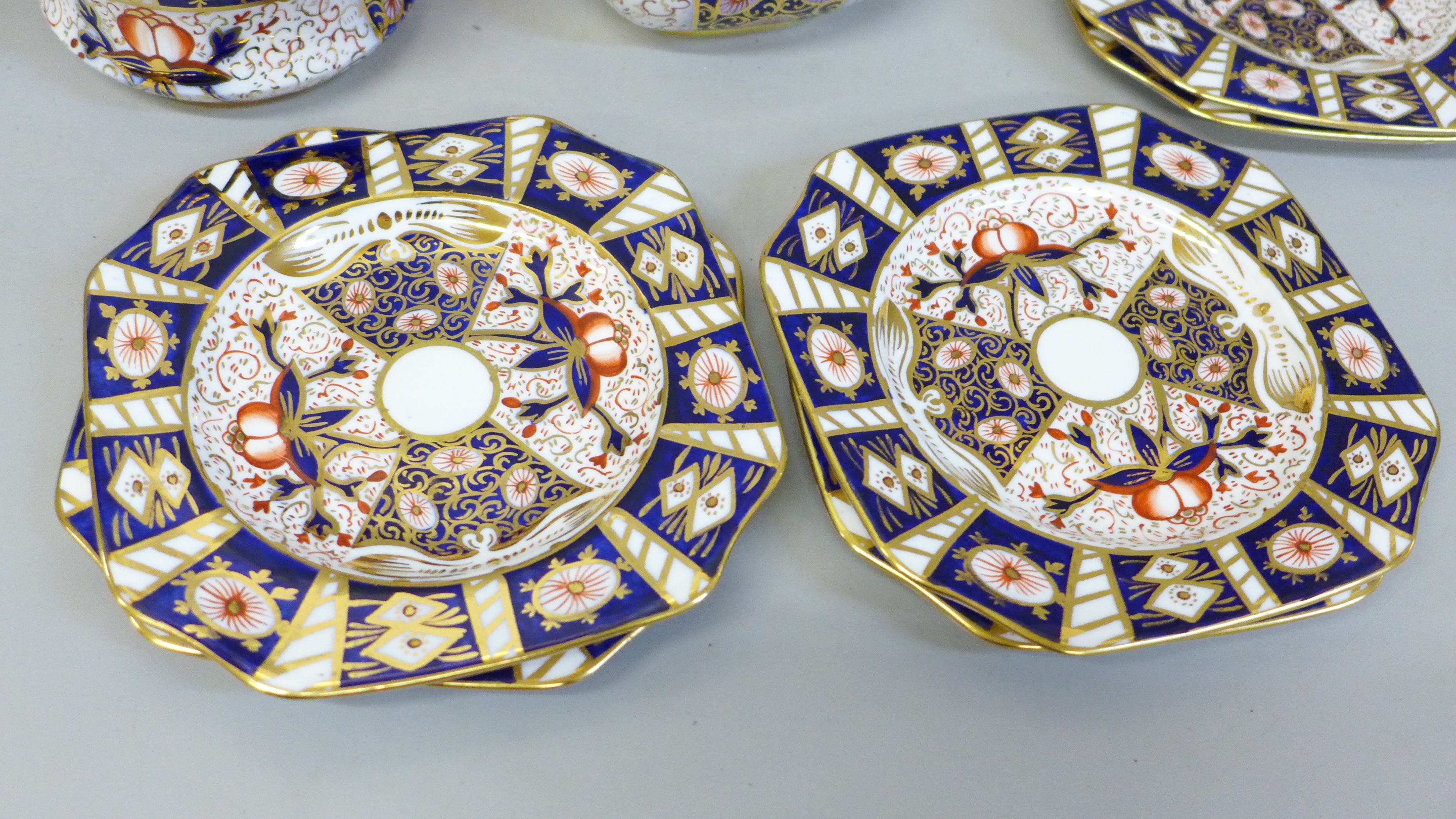 A Carlton Ware Imari pattern sandwich set; a large plate and six small plates, milk and sugar - Image 2 of 4