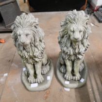 A pair of concrete garden figures of lions