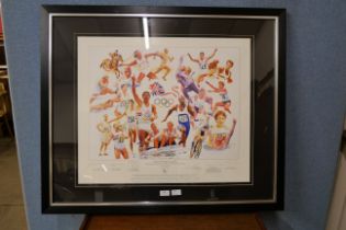 A British Olympic Legends print, Celebration of 100 Years, British Olympic Achievements, signed by