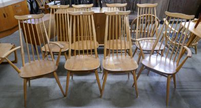 A set of eight Ercol Blonde elm and beech Goldsmith chairs