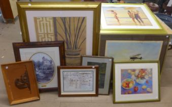 A collection of assorted prints and pictures, including a Jack Vettriano and an RAF signed print