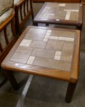 A pair of Danish teak and tiled top coffee tables