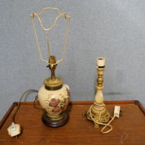 An oriental cloisonne table lamp and an alabaster lamp